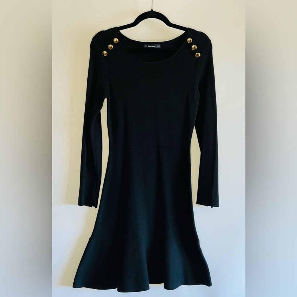 Zara Black Knit Dress Long Sleeve, Medium